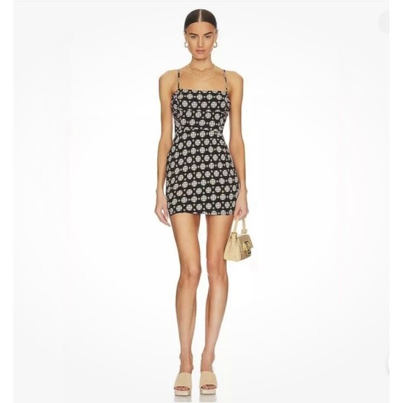 Free People Center Of Attention Black Pattern Mini Dress Women's Small NEW NWT - Picture 2 of 11